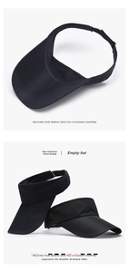 Detail of black breathable mesh empty top sun hat with adjustable strap and long brim