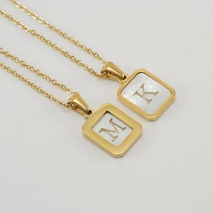 18K gold plated stainless steel necklace with white shell pendant and M or K initial