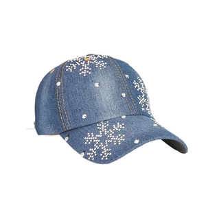 Casquette de baseball en jean bleu pour femmes avec flocons en strass et rivets