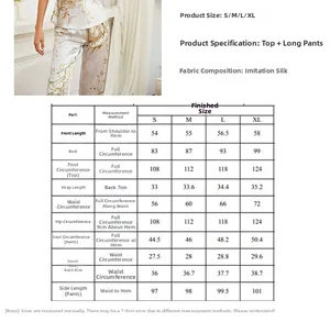 Size chart for women cherry pajama set showing S to XL measurements in a table format