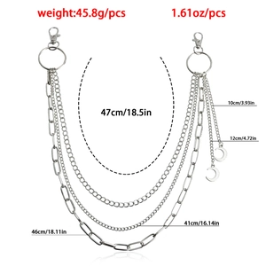 Detailed dimensions of multi-layer heart waist chain with crescent moon pendants
