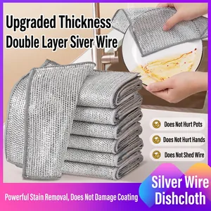 Multipurpose Silver Wire Dishcloth Metal Mesh Cleaning Cloth For Kitchen Dishwashing Non Scratch Pot Scrubber Wet And Dry Use