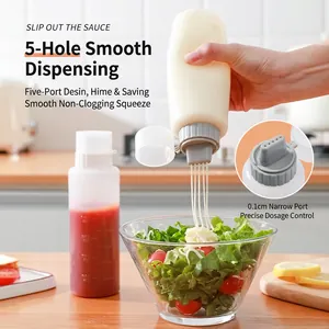 Squeeze Condiment Bottle Five Hole Plastic Translucent With Scale For Ketchup Salad Dressing Honey Sauce Kitchen Leakproof
