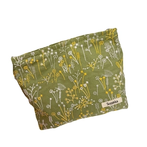 Green cotton makeup bag with floral embroidery and large capacity storage for women