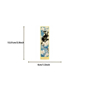 Detail view of magnolia flower bookmark with precise dimensions in inches and centimeters