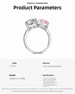 Bague argent S925 avec zircons roses et blancs 3ct taille poire et coupe de glace