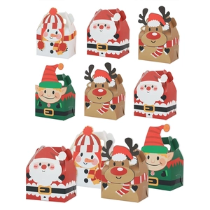 Set of 8 3D Christmas gift boxes with festive cartoon characters and top handles