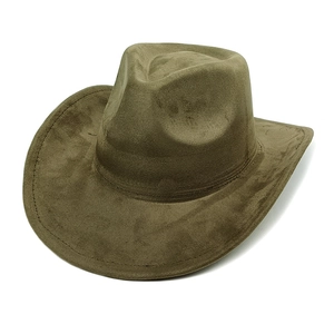Detailed view of the dark brown suede texture and stitching on a wide-brim cowboy hat