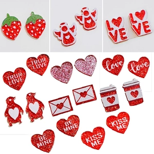 Boucles D'oreilles Cœur En Acrylique Pailleté Saint-Valentin Fraise Tasse À Café Lettres Bijoux Avec Tige En Acier