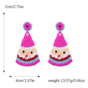 Detailed size specifications for handmade beaded Santa Claus earrings with colorful gems