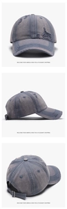 Detailed multi-angle views of washed denim baseball cap with distressed hole design