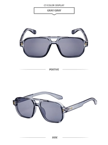 Lunettes de soleil aviateur rétro à double pont gris transparent avec charnières dorées