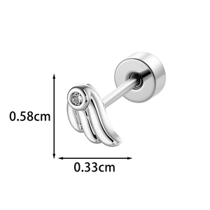Orecchino per cartilagine ad ala d'angelo in argento con zircone e dimensioni
