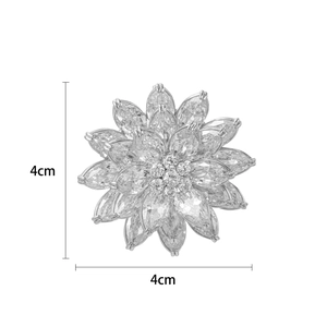 Luxurious silver three-layer lotus flower brooch with sparkling cubic zirconia crystals 4cm
