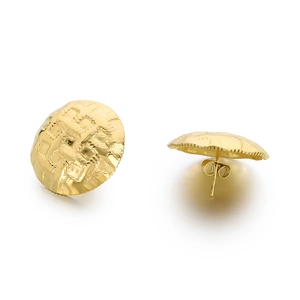 Golden semicircular stainless steel earrings with hammer texture in minimalist style