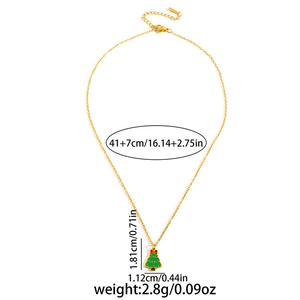 Christmas tree necklace size guide with dimensions of the green enamel gold pendant