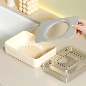 Portable waterproof soap dish with drainage tray and lid for travel and bathroom use