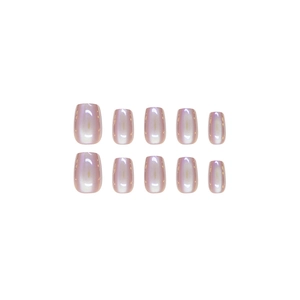 Pink and purple aurora cat eye press-on nails with shimmering pearlescent finish