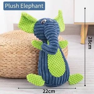 Plush elephant dog toy with corduroy and fleece textures for chewing and interactive play