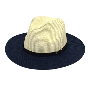 Chapeau de paille panama bicolore pliable avec ruban en cuir pour hommes et femmes
