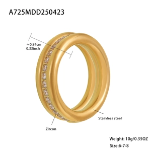 Macro detail of 18K gold plated stainless steel ring with inlaid zircon and measurements
