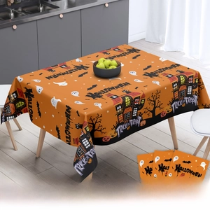 Detail of Halloween PE tablecloth with ghost and pumpkin patterns measuring 274x137cm