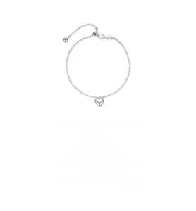Detail view of S925 sterling silver beaded bracelet with polished heart pendant detail