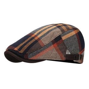 Berretto newsboy retrò britannico a quadri blu e arancione per l'autunno e l'inverno