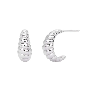 Minimalist S925 sterling silver croissant C-shaped hoop earrings with polished texture