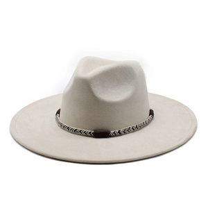 Classic off-white wide brim felt fedora hat featuring a stylish black and white woven band