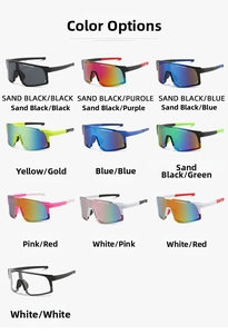 Matrix display of ten multi-color cycling sunglasses with various mirror coatings