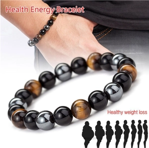 Men's energy bracelet featuring tiger eye, obsidian, and hematite beads for health