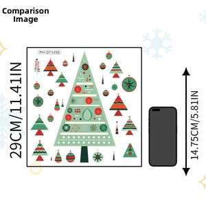 Weihnachtsbaum-Wandaufkleber 29 cm mit festlichen Sternen- und Kugeldekorationen