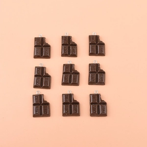 Set of 9 resin chocolate-shaped pendants with MILK engraving and silver hanging rings