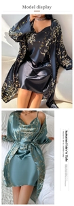 Detail of plus size floral satin sleepwear set featuring lace trim and smooth texture