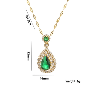 Detailed size specifications for the emerald teardrop pendant gold necklace