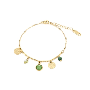 Bracciale bohémien in acciaio inossidabile placcato oro 18K con pietre verdi