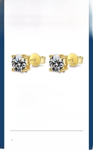 Close-up of S925 sterling silver four-prong stud earrings with Moissanite stones