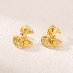Textured 18K gold plated stainless steel stud earrings with abstract irregular design