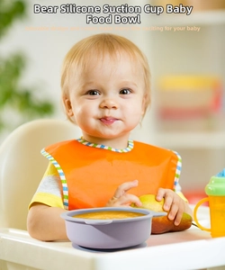 Purple silicone baby suction bowl with smooth edges for toddler feeding training