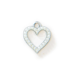 Hollow heart-shaped pendant with white pearls and silver metal frame for DIY jewelry