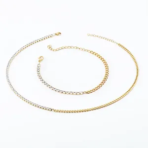 Splicing Schmuck Edelstahl 18K Vergoldet Halb Panzerkette Halb Tennis Kette Zirkonia Mode Für Damen