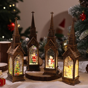 Retro LED Christmas lantern with sparkling water globe and festive holiday figures