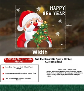 Size guide for Christmas Santa Claus static window stickers in multiple dimensions