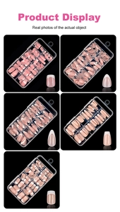 Press-on nail set featuring 5 shapes from almond to ballet in pink and white French style