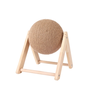 Durable sisal cat scratching ball with a sturdy V-shaped solid wood frame for indoor pets
