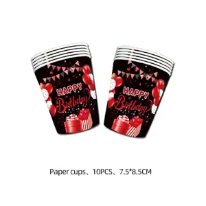 Set of 10 disposable paper cups with happy birthday prints for 13th party decor
