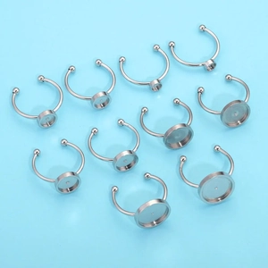 Adjustable stainless steel ring bases with round trays for DIY jewelry making