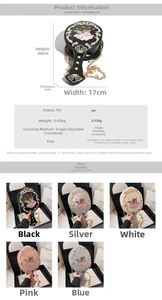 Detailed embroidery of angels and flowers on a creative mirror-shaped PU leather crossbody bag