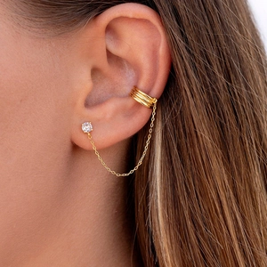 Elegant gold tassel chain earrings with S925 needle and sparkling zircon stone